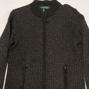 Lauren Ralph Lauren Full Zip Lambs Wool Sweater Zip Pockets Size Large A20